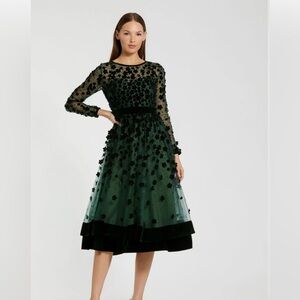 MAC DUGGAL
Green Embellished Illusion High Neck Long Sleeve Fit & Flare Dress